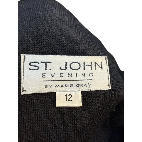 St. John Bodycon V-Neck Dress With Rhinestone Embellished Top Black Size 12 EUC - Picture 6 of 8